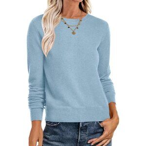 Women's Light Blue Trendy Outfits Sweaters Top Long Sleeve Crewneck Pullover